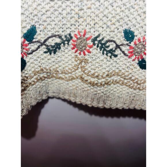 Express VTG 90s Handknitted Floral Embroidered Cottagecore Acrylic Wool XS - Picture 6 of 8